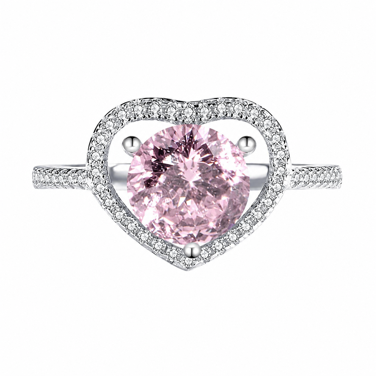 925 Sterling Silver Heart Shape CZ Ring | Elegant Halo Crystal Ring for Women