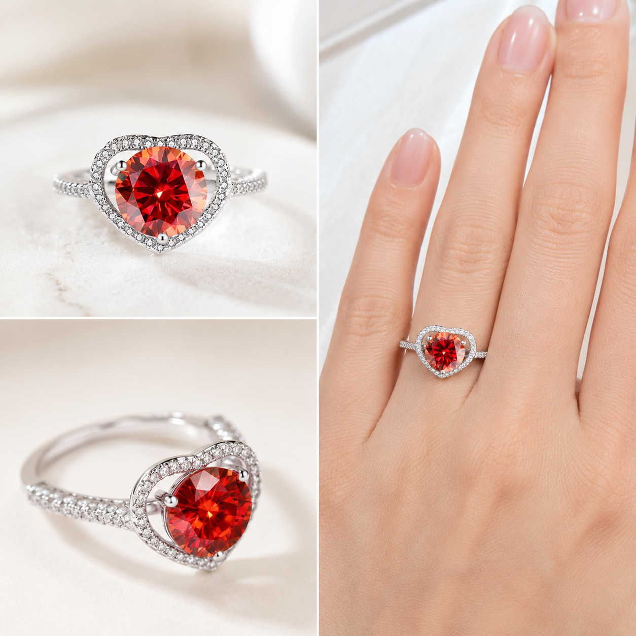 925 Sterling Silver Heart Shape CZ Ring | Elegant Halo Crystal Ring for Women