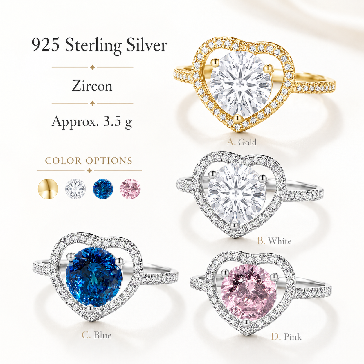 925 Sterling Silver Heart Shape CZ Ring | Elegant Halo Crystal Ring for Women