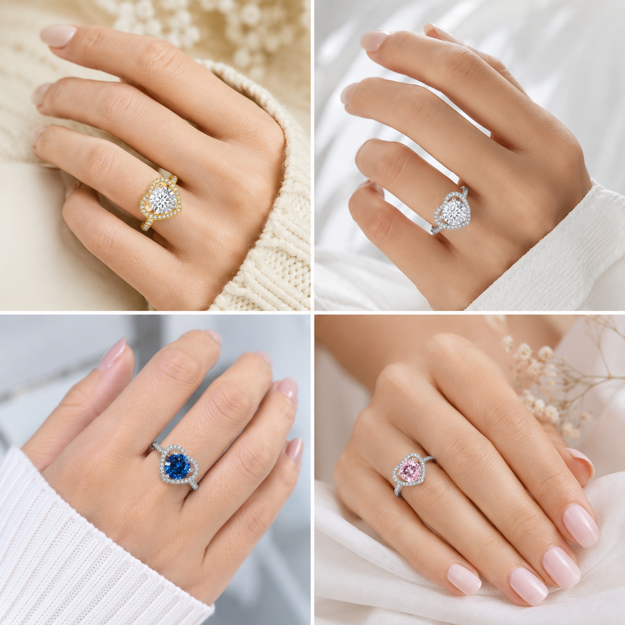 925 Sterling Silver Heart Shape CZ Ring | Elegant Halo Crystal Ring for Women
