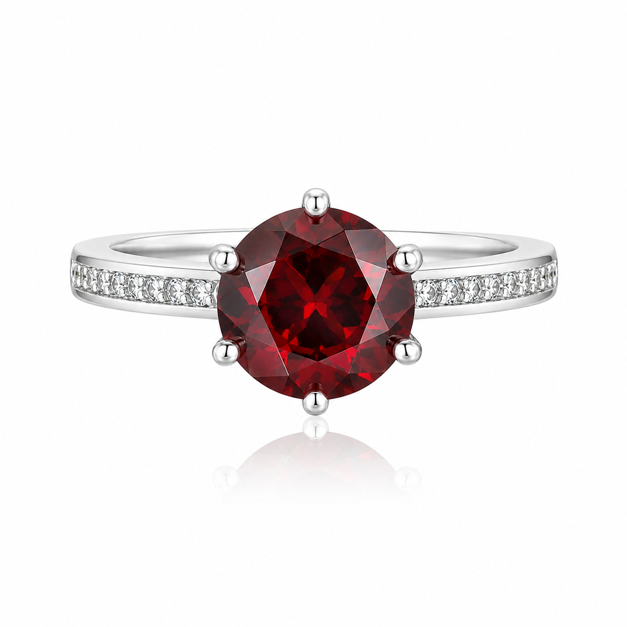 6 Prong 3CT Round Brilliant Cubic Zirconia Engagement Ring Stainless Steel Pave Accent Band Women Wedding Promise Ring