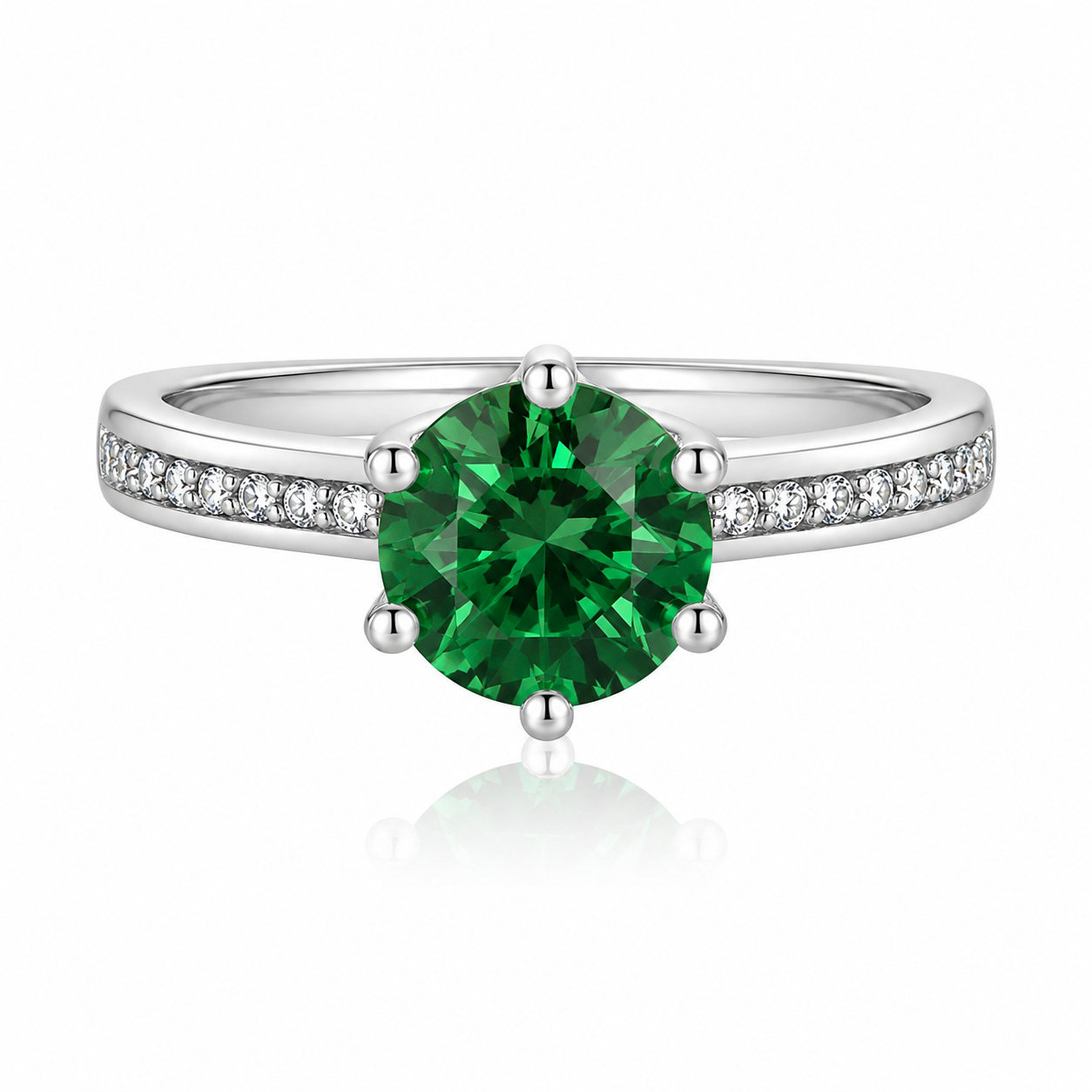 6 Prong 3CT Round Brilliant Cubic Zirconia Engagement Ring Stainless Steel Pave Accent Band Women Wedding Promise Ring