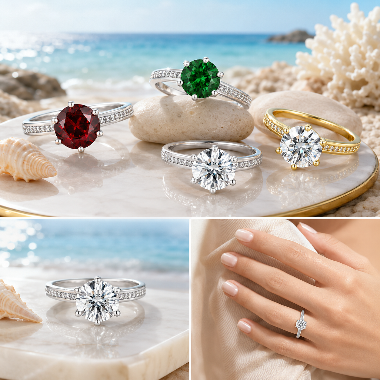 6 Prong 3CT Round Brilliant Cubic Zirconia Engagement Ring Stainless Steel Pave Accent Band Women Wedding Promise Ring