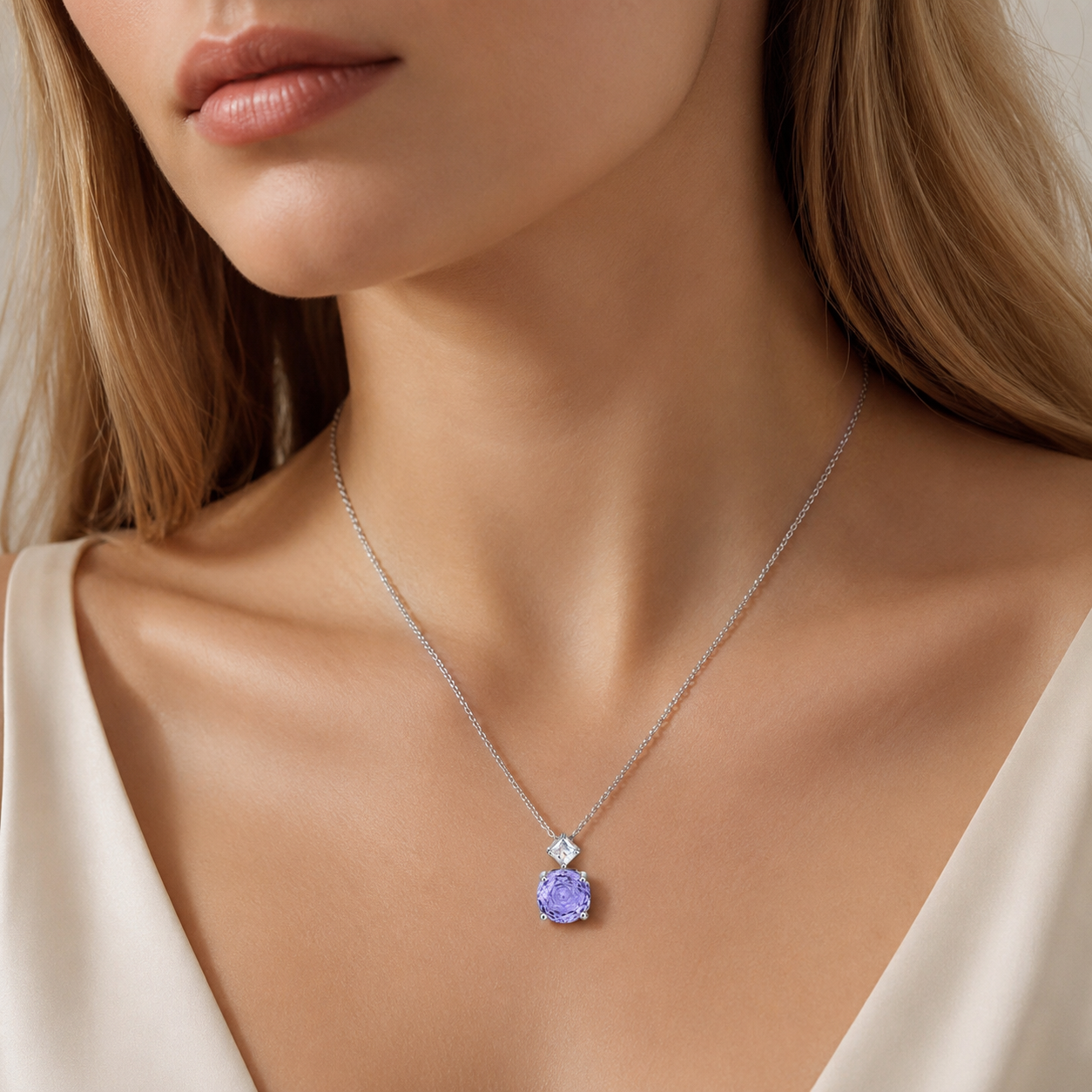 925 Sterling Silver Rose Cut Purple Zircon Jewelry Set – Round Gemstone Ring, Necklace & Earrings for Women