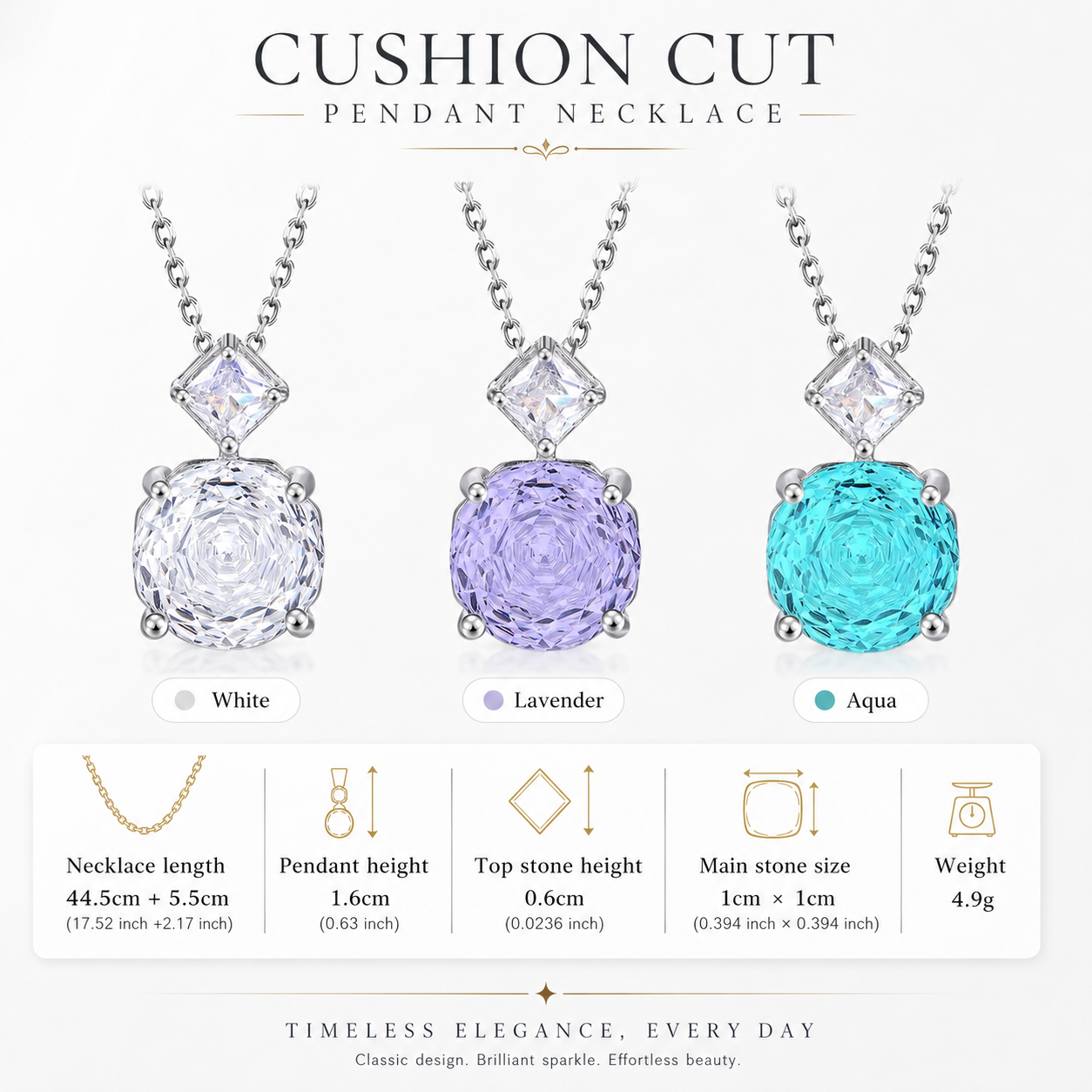 Cushion Rose Cut Zircon Pendant Necklace 925 Sterling Silver Cubic Zirconia Dainty Jewelry Gift For Women