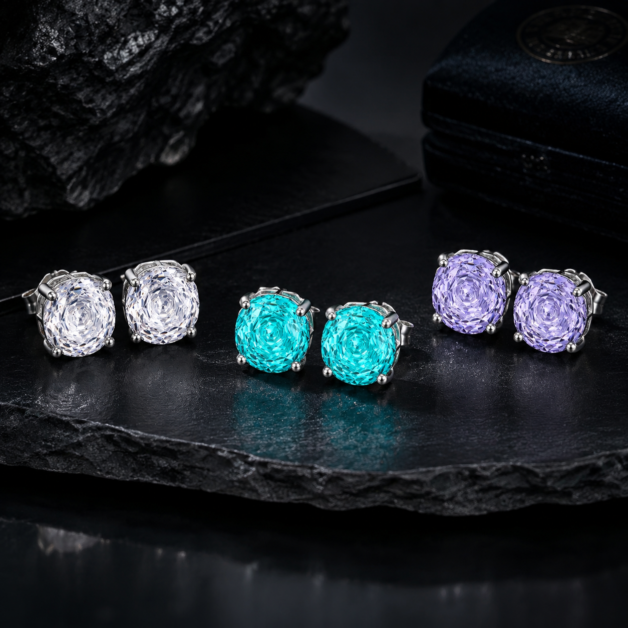 2.5CT Rose Cut Cubic Zirconia Stud Earrings 925 Sterling Silver  Four Prong Solitaire CZ Earrings For Women  Jewelry Gift