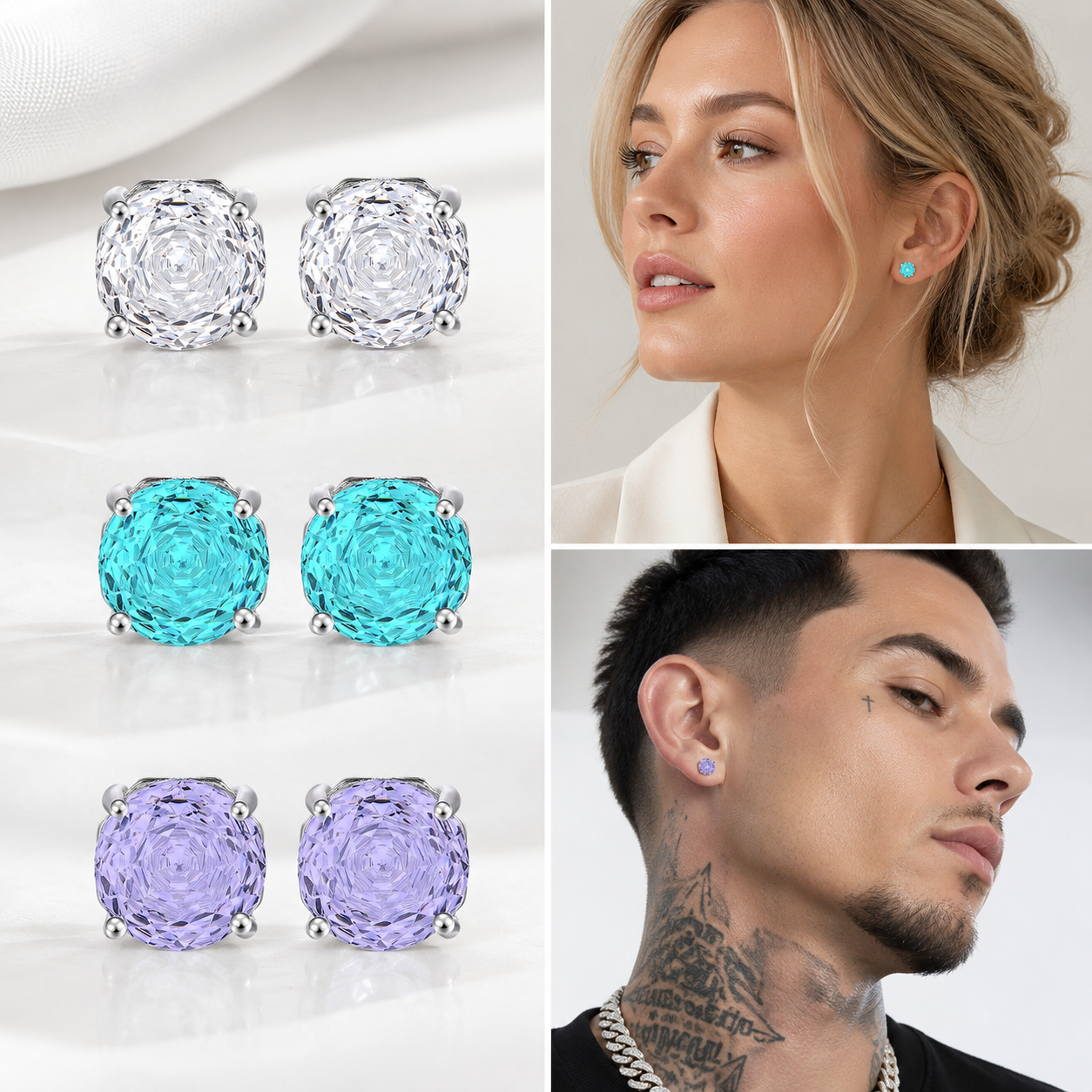 2.5CT Rose Cut Cubic Zirconia Stud Earrings 925 Sterling Silver  Four Prong Solitaire CZ Earrings For Women  Jewelry Gift