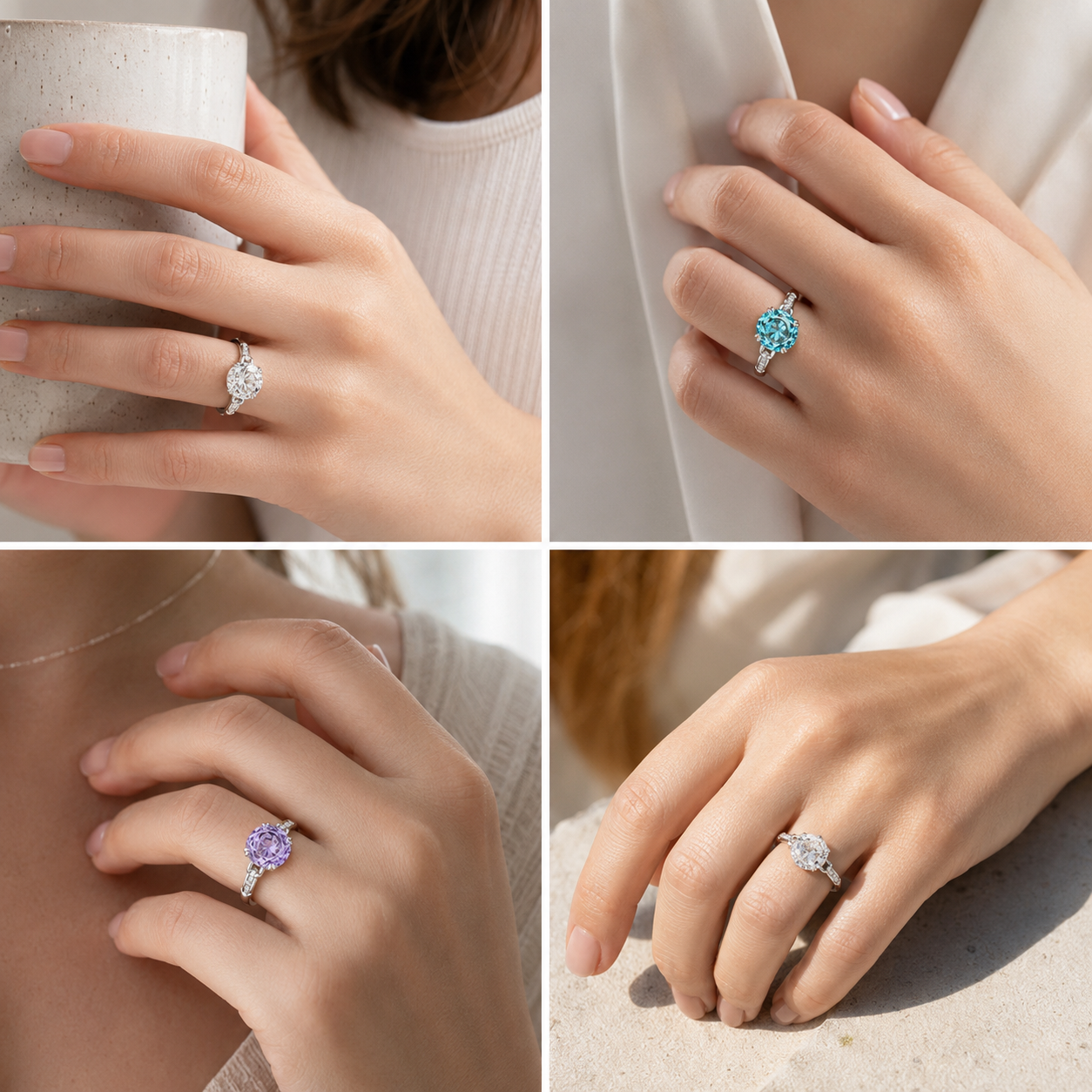 Rose Cut S925 Sterling Silver Statement Ring for Women Cubic Zirconia Dainty Jewelry Gift For Women