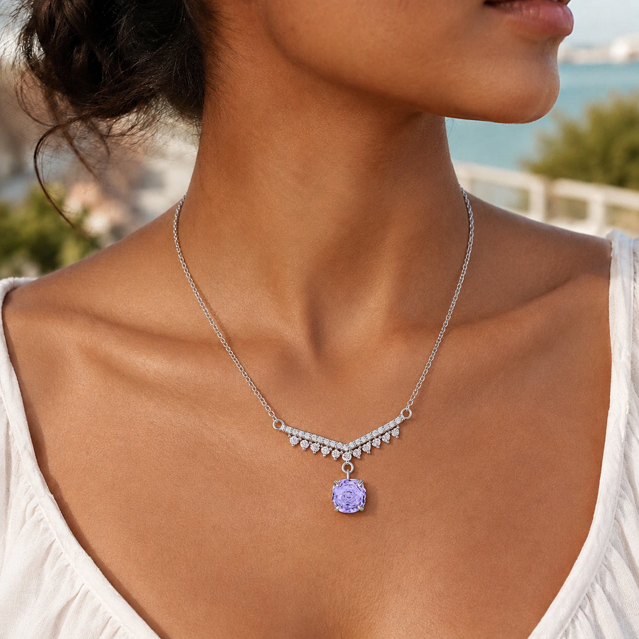 Elegant Fringe Pendant Necklace for Women – 925 Sterling Silver Zircon Charm Necklace