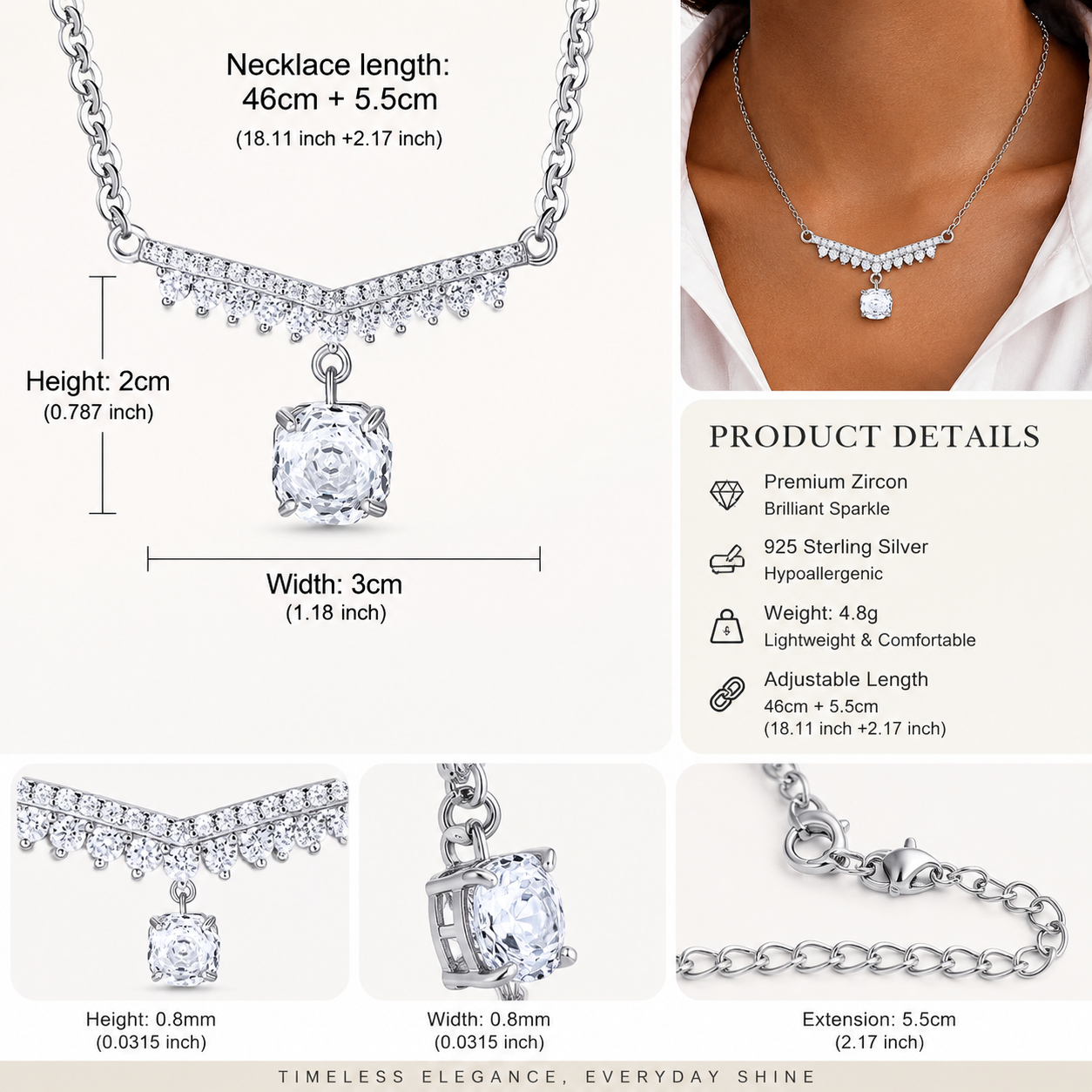 Elegant Fringe Pendant Necklace for Women – 925 Sterling Silver Zircon Charm Necklace