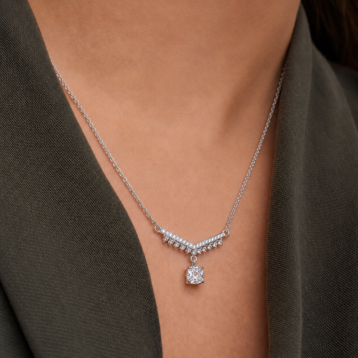 Elegant Fringe Pendant Necklace for Women – 925 Sterling Silver Zircon Charm Necklace