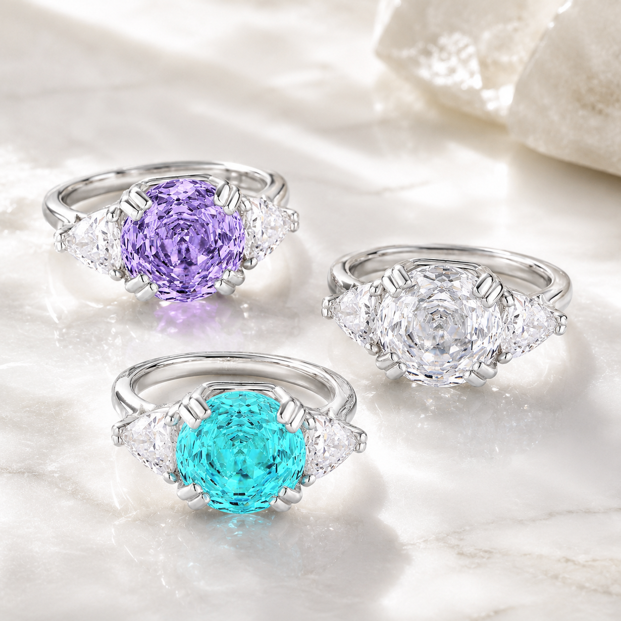 4.0 Carat Lavender Ice Flower Cut Ring for Women – S925 Sterling Silver Statement Ring