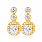 Luxury Cushion Cut CZ Drop Earrings 18K Gold Plated Sterling Silver Halo Jewelry
