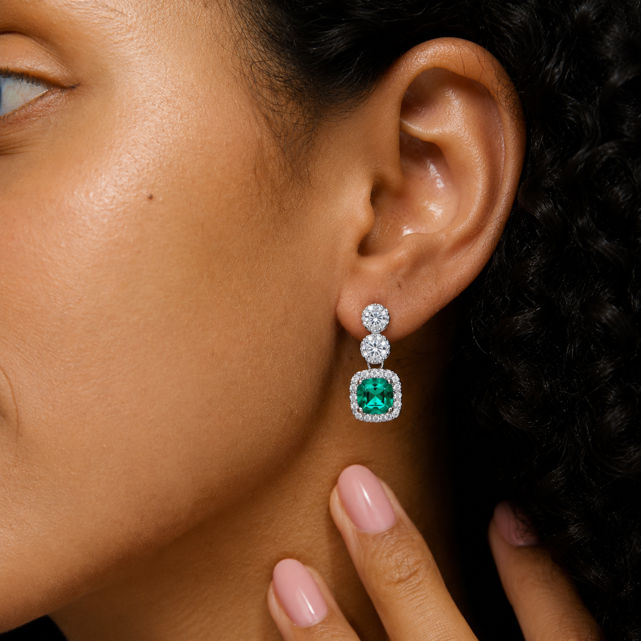 Luxury Cushion Cut CZ Drop Earrings 18K Gold Plated Sterling Silver Halo Jewelry