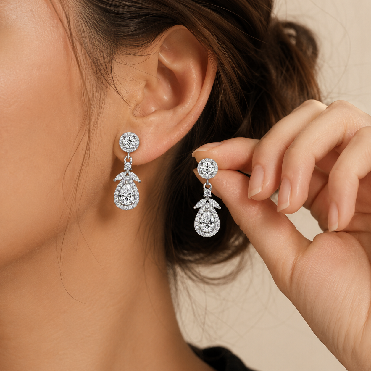 S925 Sterling Silver Teardrop CZ Drop Earrings – Elegant Sparkling Dangle Earrings for Women