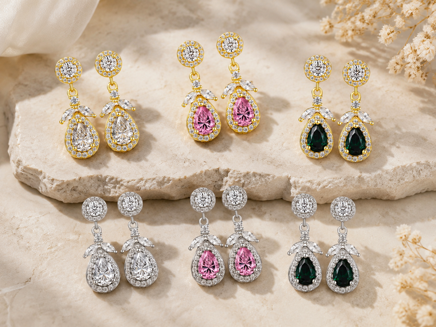 S925 Sterling Silver Teardrop CZ Drop Earrings – Elegant Sparkling Dangle Earrings for Women