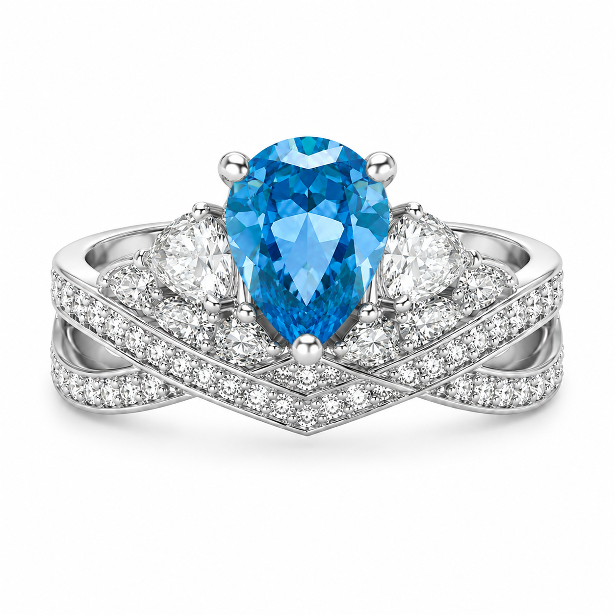 2 Carat Teardrop Zirconia Halo Ring 925 Sterling Silver Engagement Ring for Women