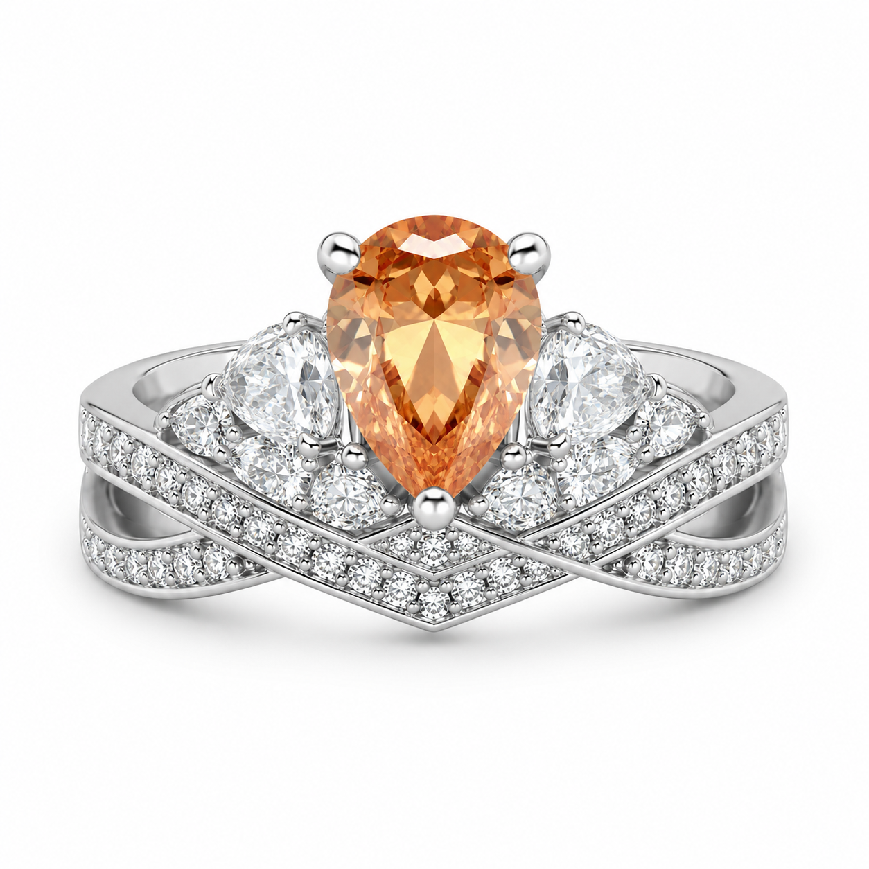 2 Carat Teardrop Zirconia Halo Ring 925 Sterling Silver Engagement Ring for Women