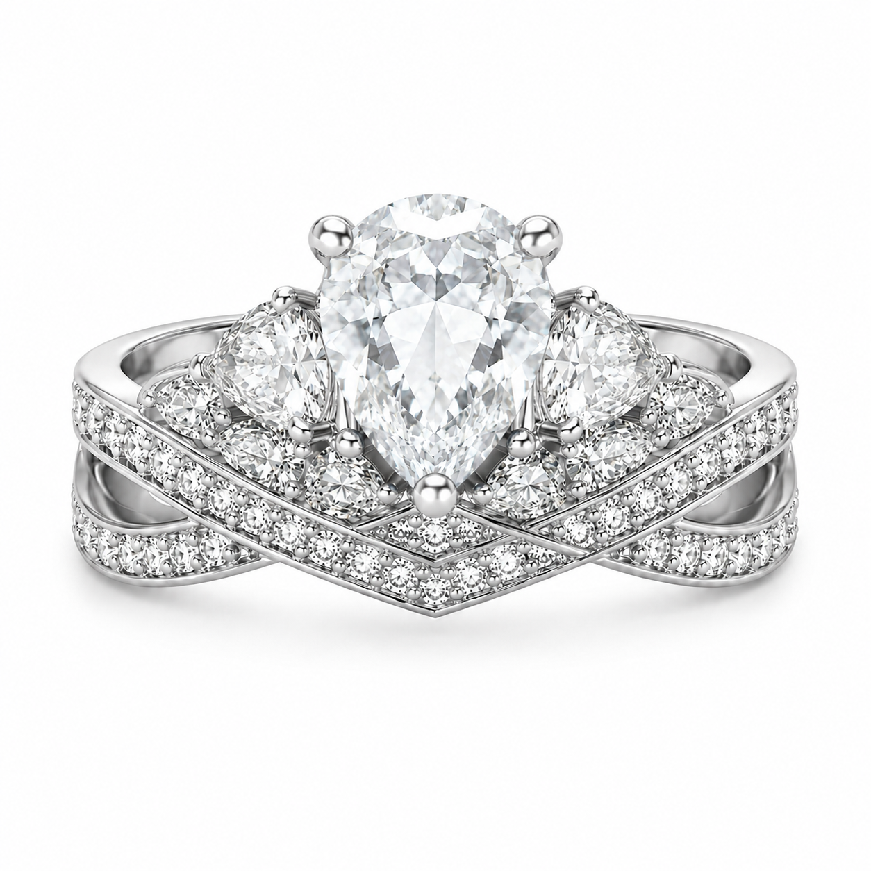 2 Carat Teardrop Zirconia Halo Ring 925 Sterling Silver Engagement Ring for Women