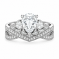 2 Carat Teardrop Zirconia Halo Ring 925 Sterling Silver Engagement Ring for Women