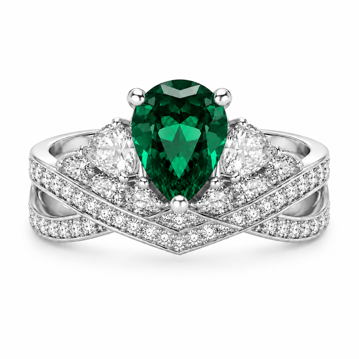 2 Carat Teardrop Zirconia Halo Ring 925 Sterling Silver Engagement Ring for Women