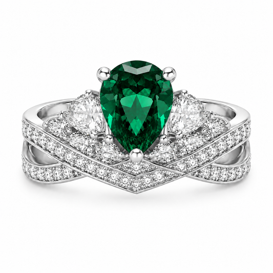 2 Carat Teardrop Zirconia Halo Ring 925 Sterling Silver Engagement Ring for Women