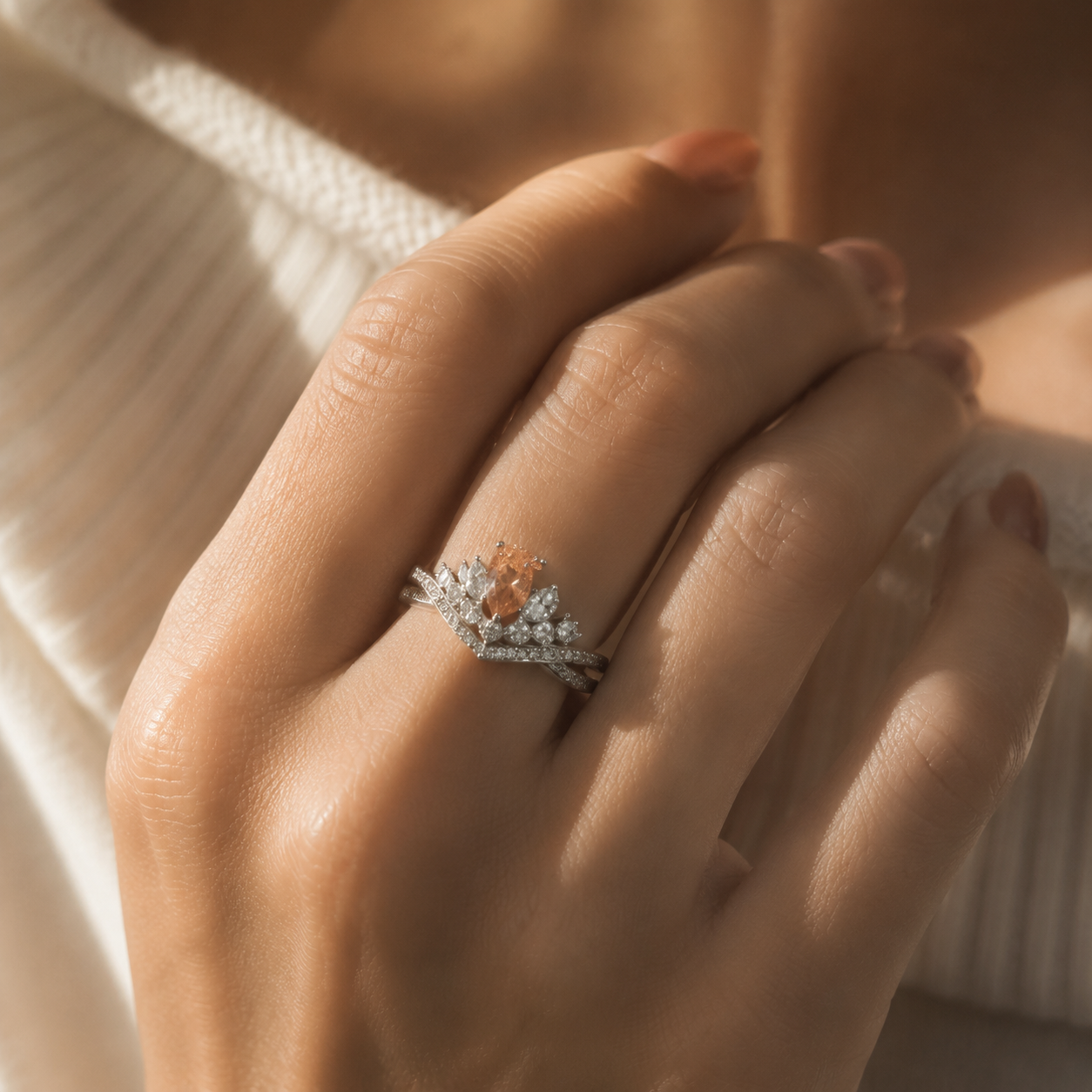 2 Carat Teardrop Zirconia Halo Ring 925 Sterling Silver Engagement Ring for Women
