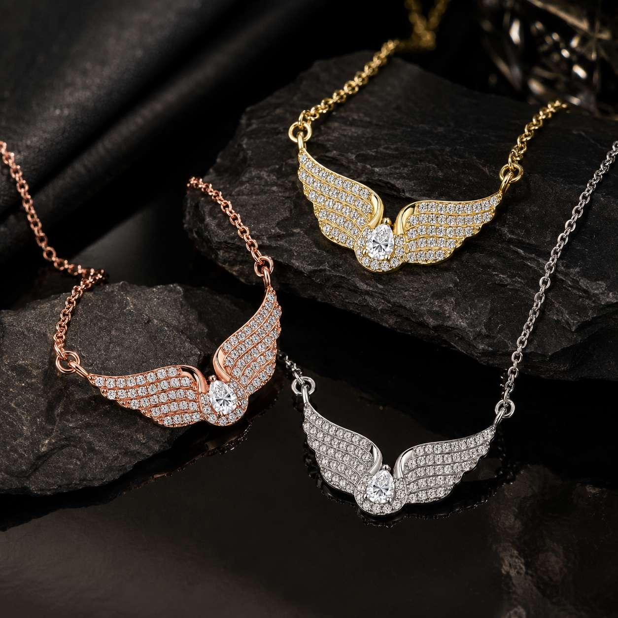 Angel Wing Pendant Necklace for Women – 925 Sterling Silver 18K Gold Plated CZ Wing Necklace, Dainty Everyday Jewelry