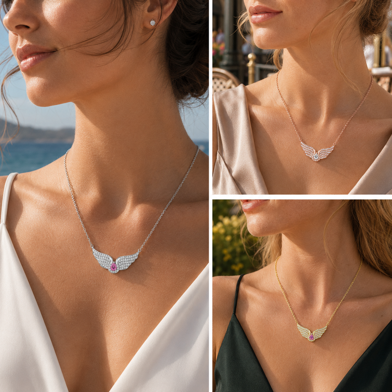Angel Wing Pendant Necklace for Women – 925 Sterling Silver 18K Gold Plated CZ Wing Necklace, Dainty Everyday Jewelry
