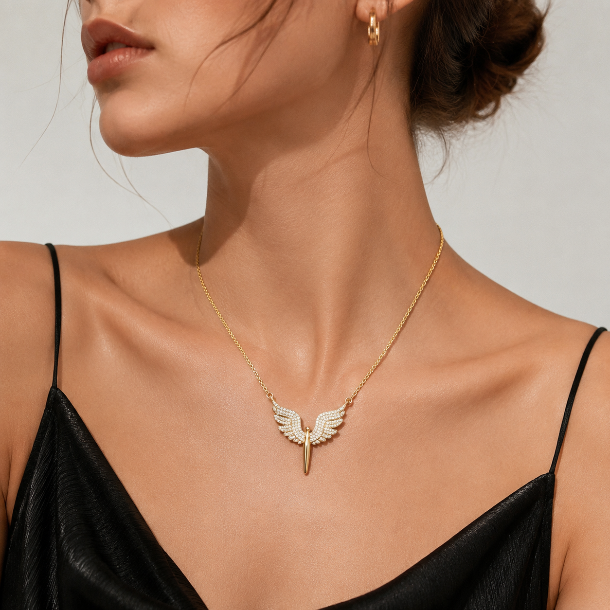 925 Silver Angel Wing Dagger Necklace Elegant Zirconia Dagger Pendant Jewelry