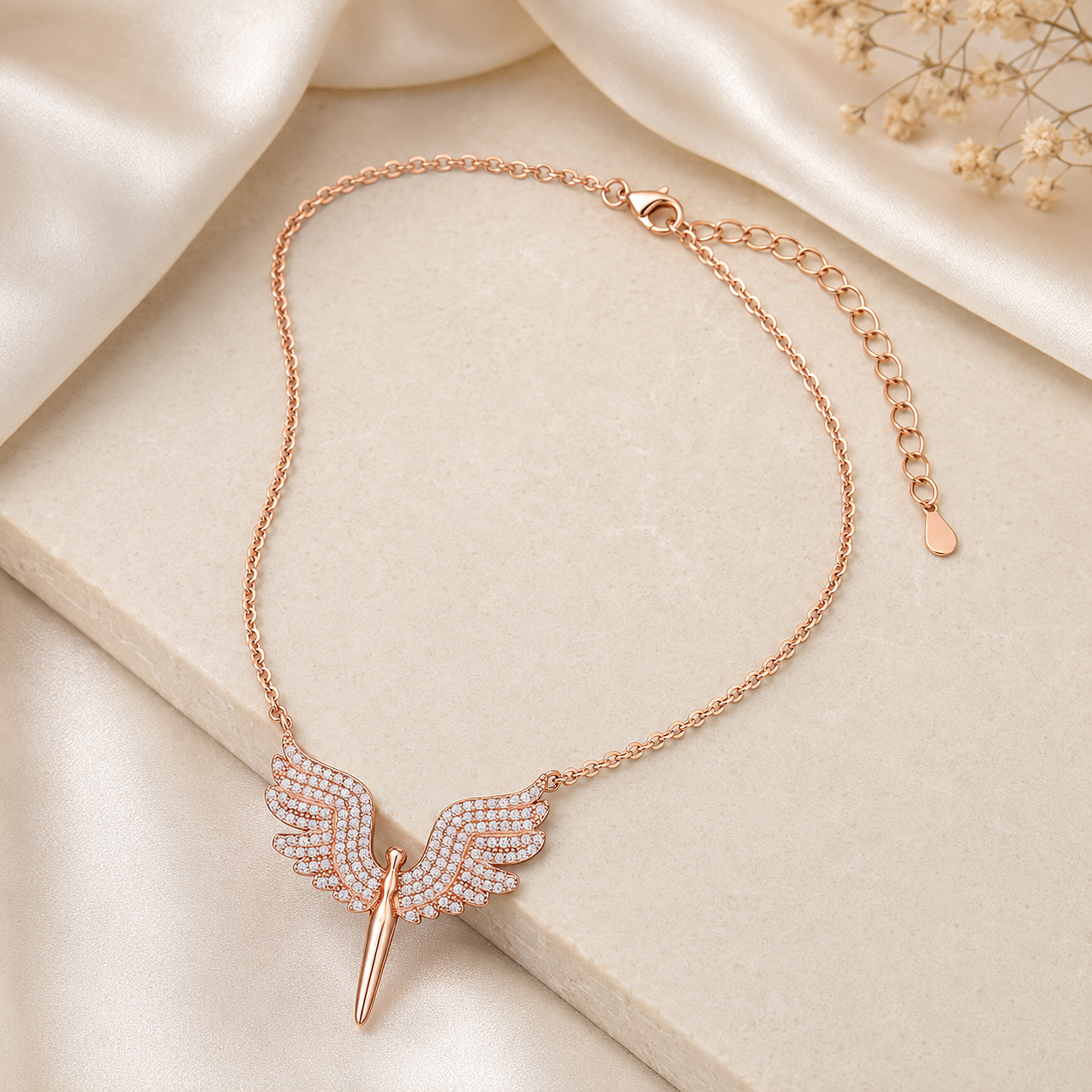 925 Silver Angel Wing Dagger Necklace Elegant Zirconia Dagger Pendant Jewelry