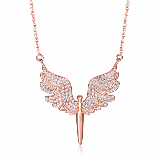 925 Silver Angel Wing Dagger Necklace Elegant Zirconia Dagger Pendant Jewelry