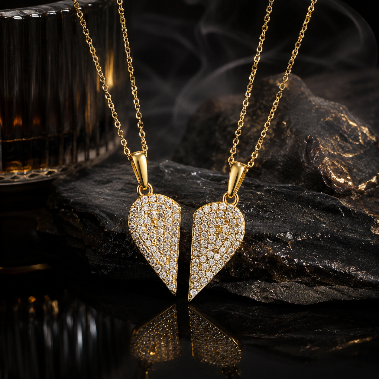925 Sterling Silver Cubic Zirconia Split Heart Pendant Necklace – 2 Ways to Wear