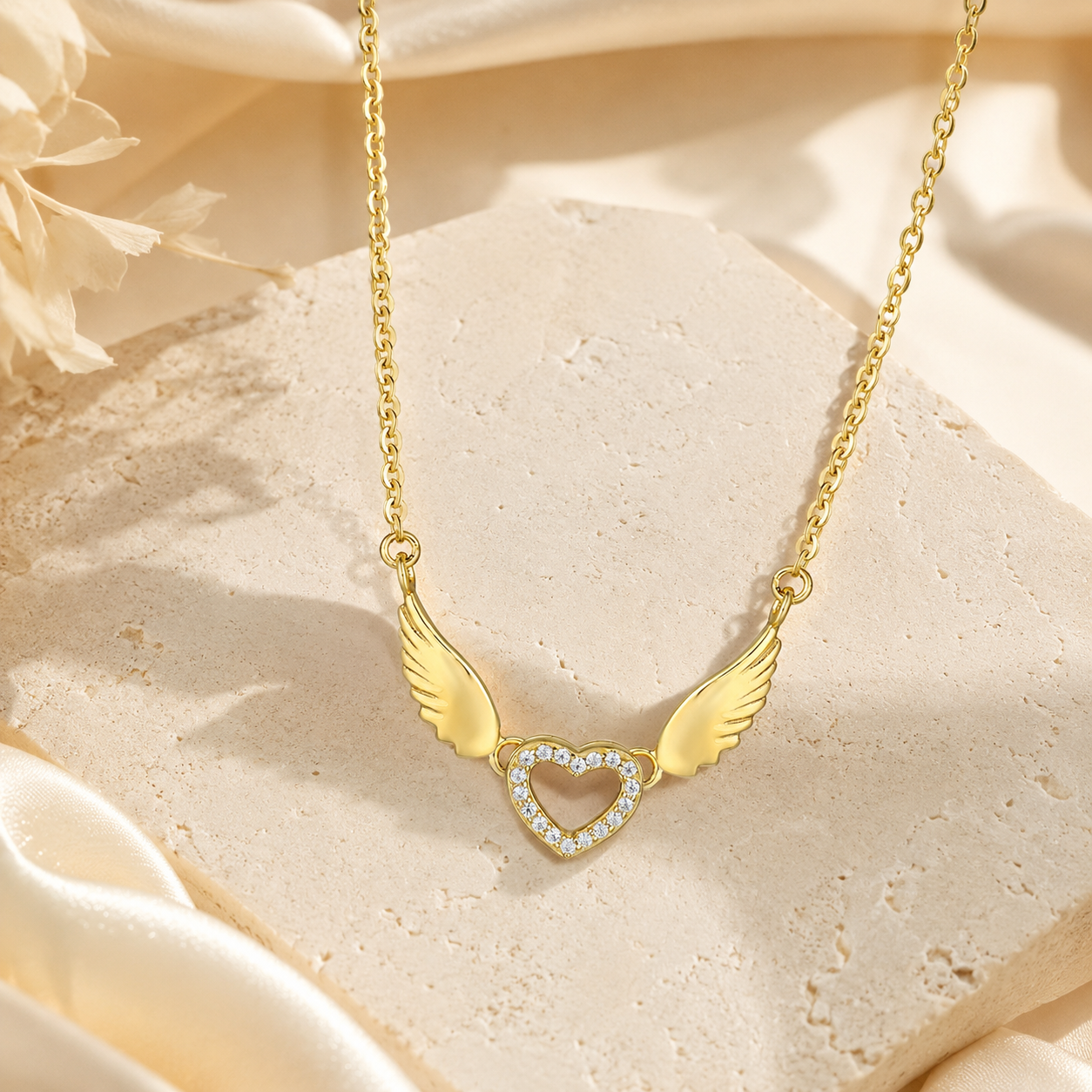 Movable Wing Heart Necklace  925 Sterling Silver Angel Wings Pendant with Zircon