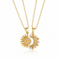S925 Sterling Silver Sun & Moon Couple Necklaces with Cubic Zirconia（2 Ways to Wear）