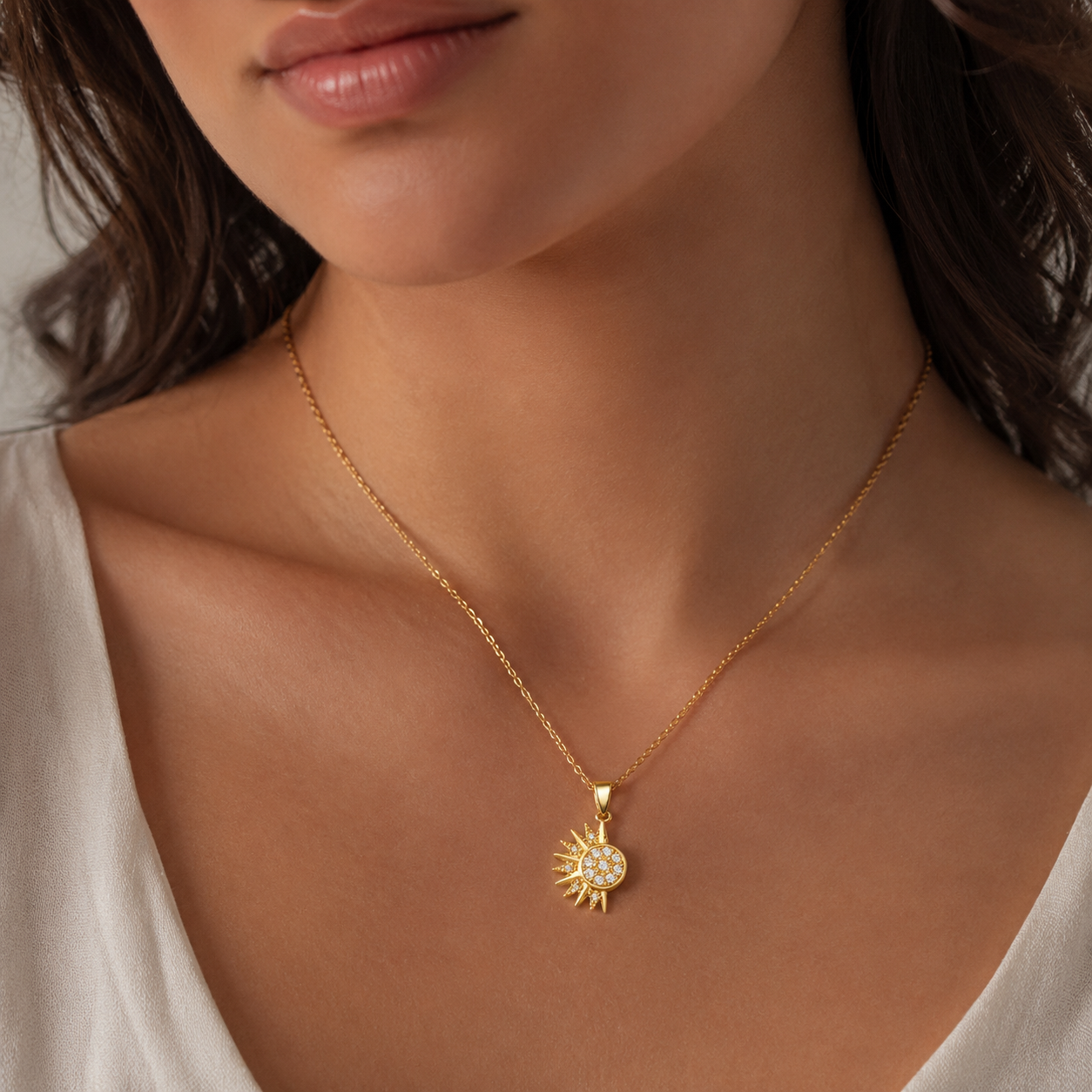 S925 Sterling Silver Sun & Moon Couple Necklaces with Cubic Zirconia（2 Ways to Wear）