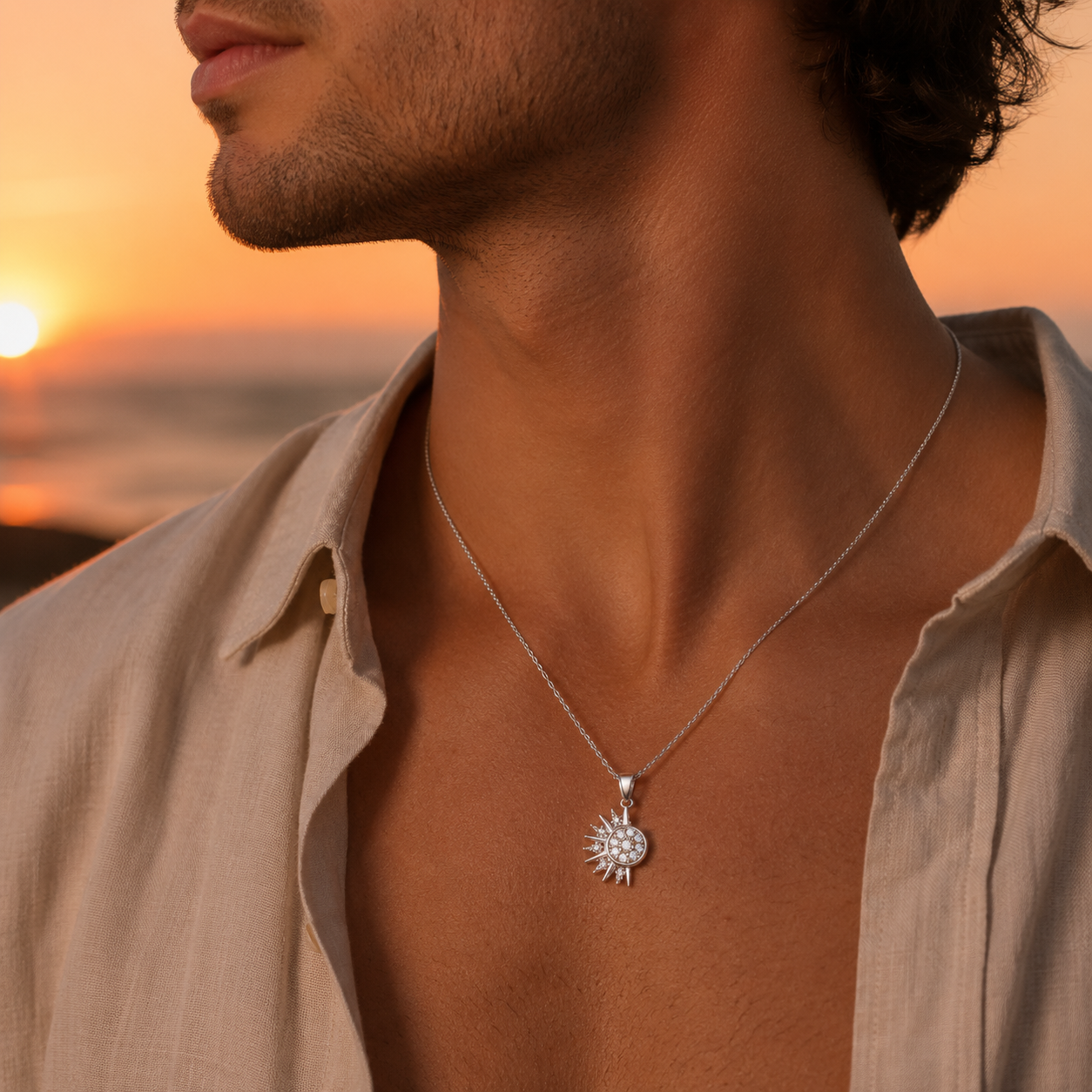 S925 Sterling Silver Sun & Moon Couple Necklaces with Cubic Zirconia（2 Ways to Wear）