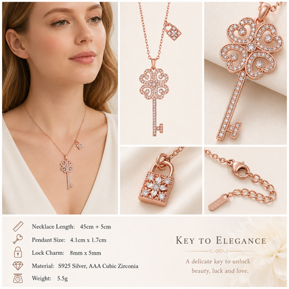 Women's 925 Sterling Silver Zircon Key Pendant Necklace – Jewelry Gift