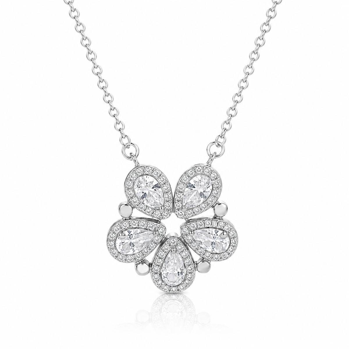 925 Sterling Silver Convertible CZ Flower Necklace - 2-in-1 Teardrop Pendant