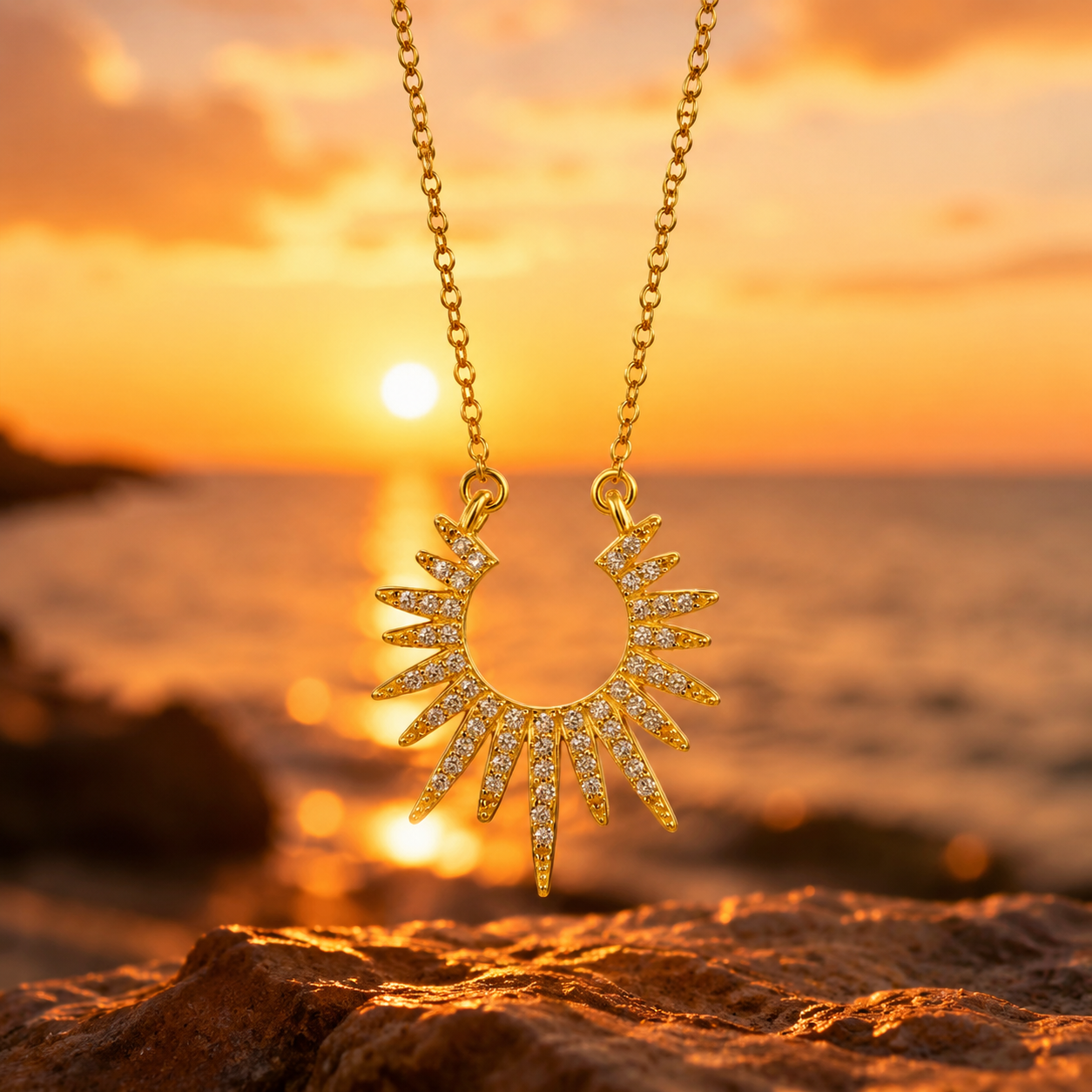 925 Sterling Silver Sunburst Necklace with Cubic Zirconia – Celestial Radiance Pendant Jewelry