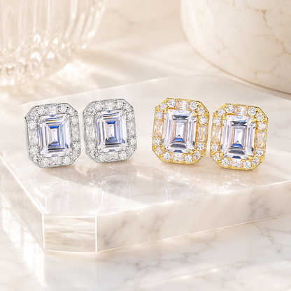 925 Sterling Silver Cubic Zirconia Square Stud Earrings (Unisex)