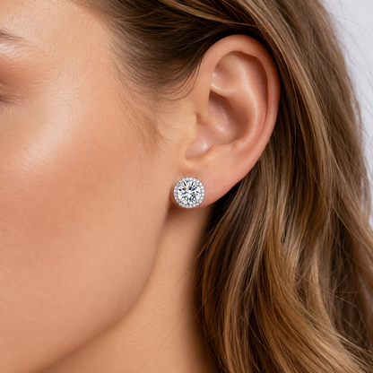 Classic 925 silver round cubic zirconia earrings, unisex style.