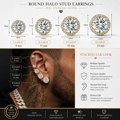 Classic 925 silver round cubic zirconia earrings, unisex style.