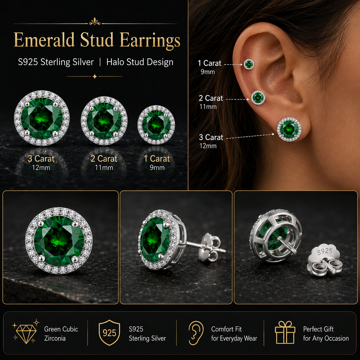 925 Sterling Silver Zircon Earrings (1 Carat – 4 Carat) 925 Sterling Silver & Zircon Earrings (1–4 Carat) – Unisex Style