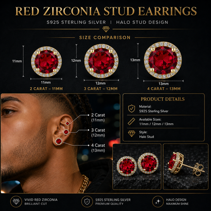 925 Sterling Silver Red Zircon Versatile Earrings – Unisex Design