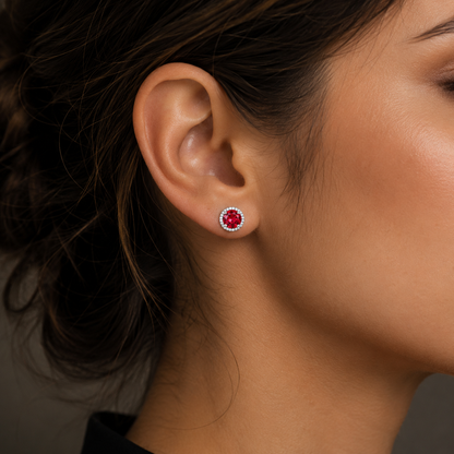 925 Sterling Silver Red Zircon Versatile Earrings – Unisex Design
