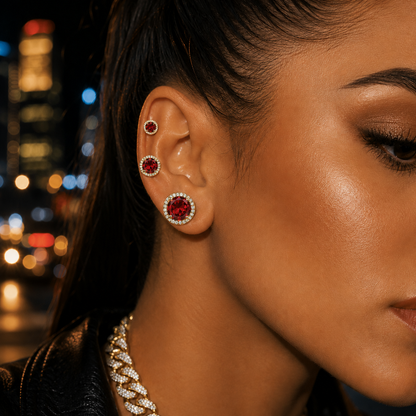 925 Sterling Silver Red Zircon Versatile Earrings – Unisex Design