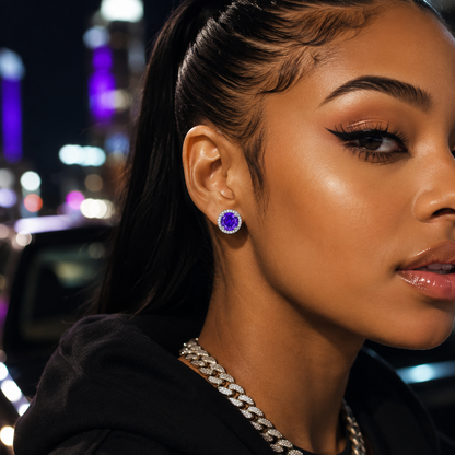 925 Sterling Silver & Purple Zircon Versatile Earrings (Unisex, 1–4 Carat)