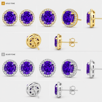 925 Sterling Silver & Purple Zircon Versatile Earrings (Unisex, 1–4 Carat)