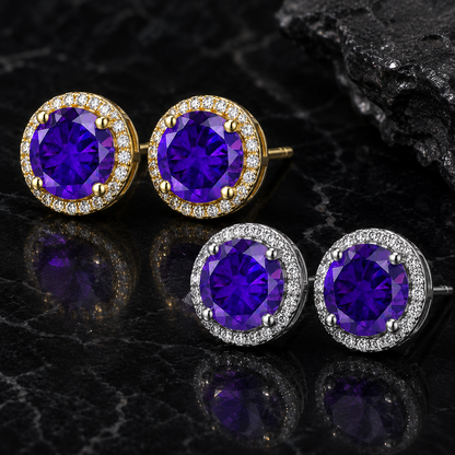 925 Sterling Silver & Purple Zircon Versatile Earrings (Unisex, 1–4 Carat)